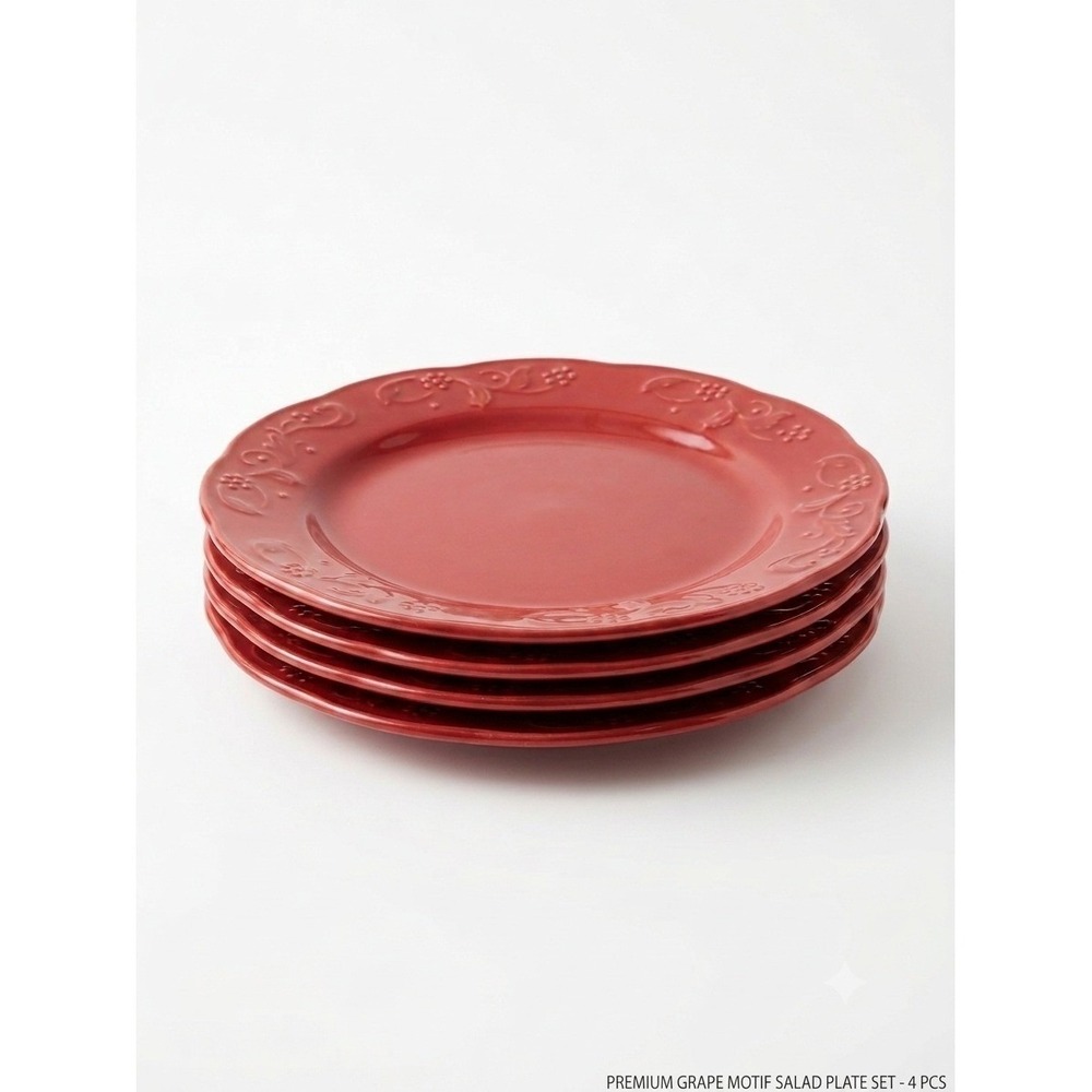 Paula Deen Spiceberry Red 8"Salad Dessert Plates Stoneware Set of 5 Discontinued